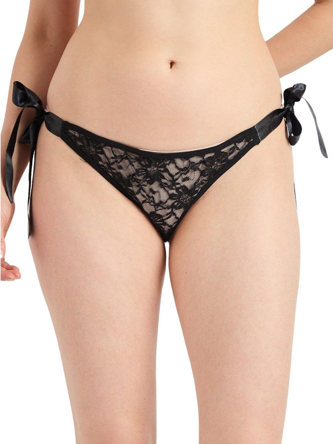 XENZA Women Self Design Low-Rise Lace Thongs Briefs XN-PN-05247-BK