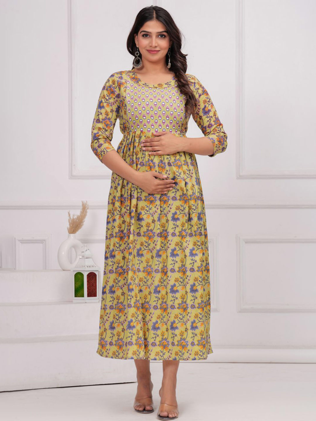 Step Queen Women Floral Printed Maternity Cotton A-Line Kurta