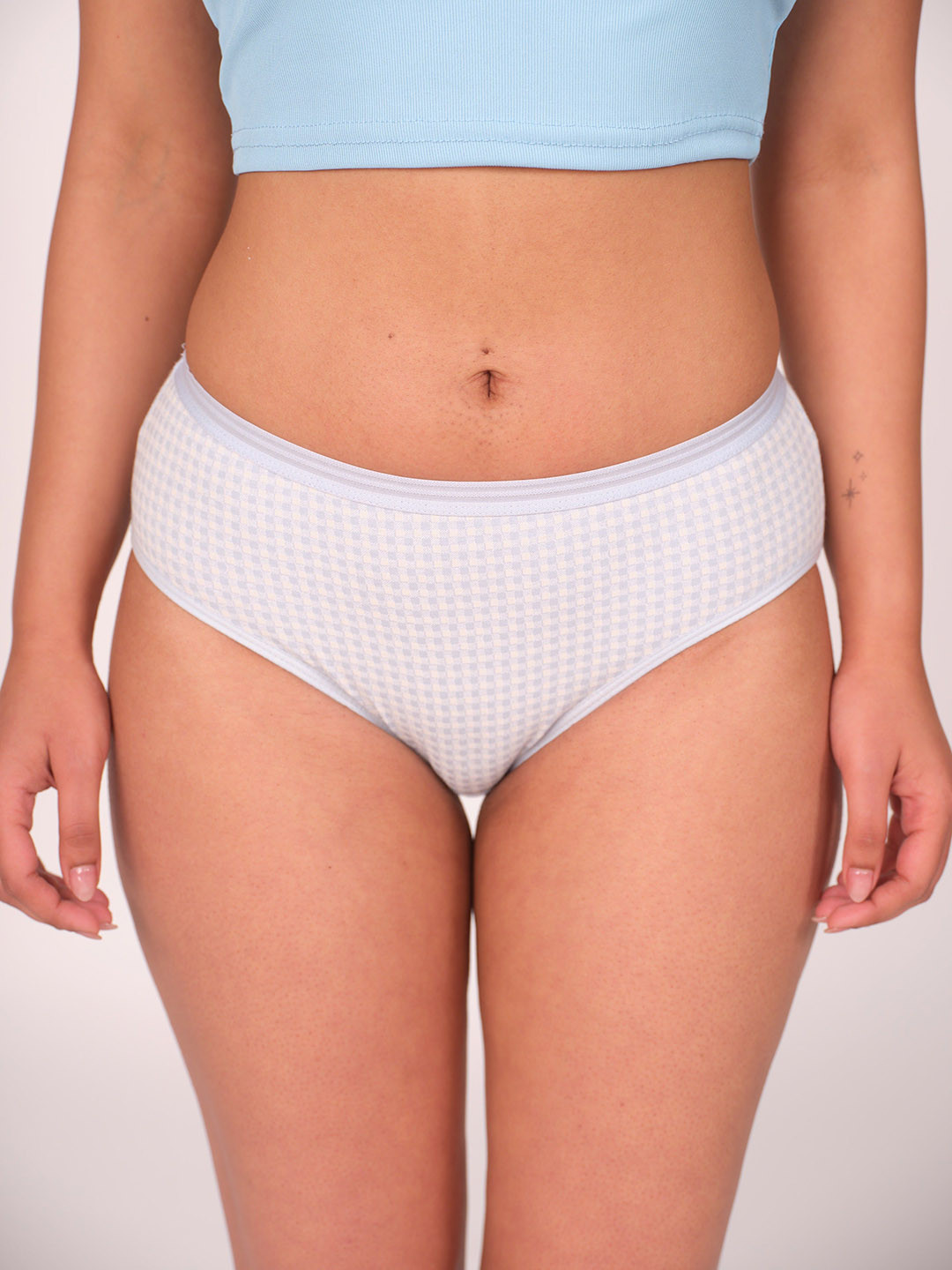 Munns & Mars Women Chekced Cotton Mid-Rise Hipster Briefs