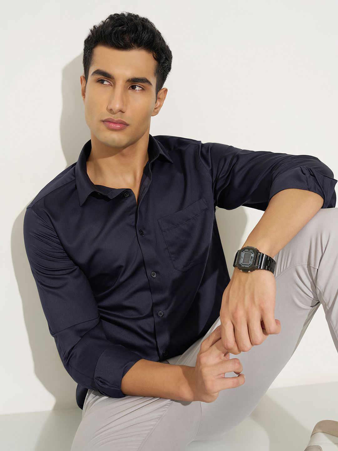 Peregrine by Pantaloons Spread Collar Regular Fit Chest Pocket Formal Shirt