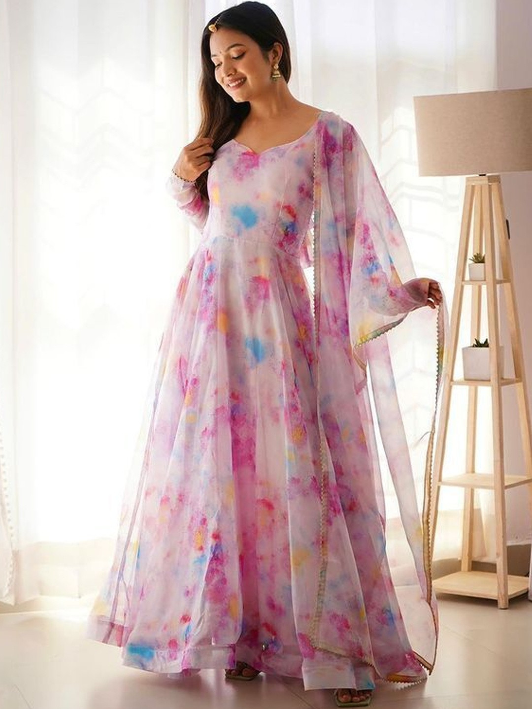 ATOXIC Women Floral Print Georgette Anarkali Kurta With Dupatta