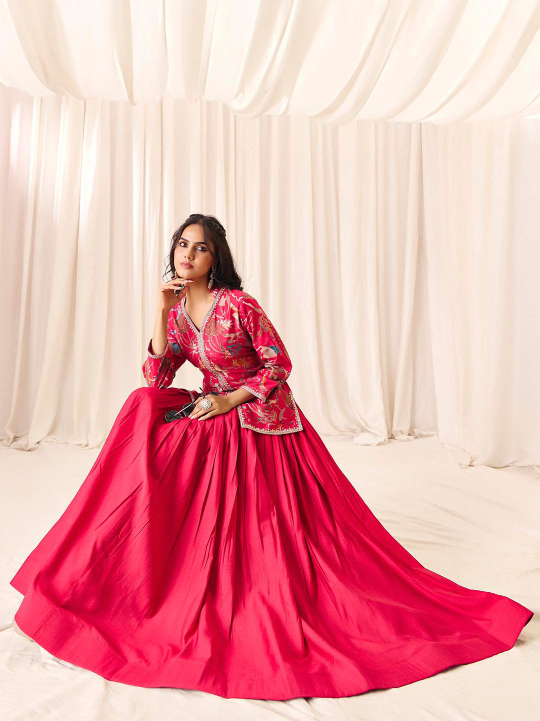 MADHURAM Embroidered Ready To Wear Gotta Patti Silk Lehenga & Choli
