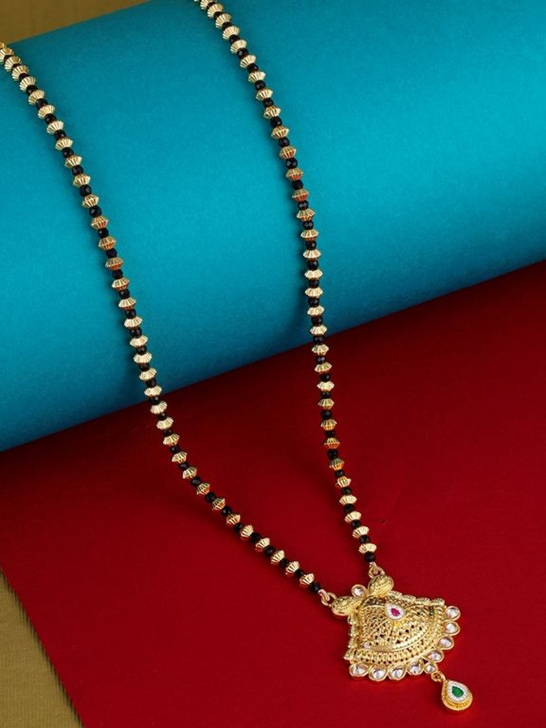 SALONI FASHION JEWELLERY Gold-Plated Long Bead Mangalsutra