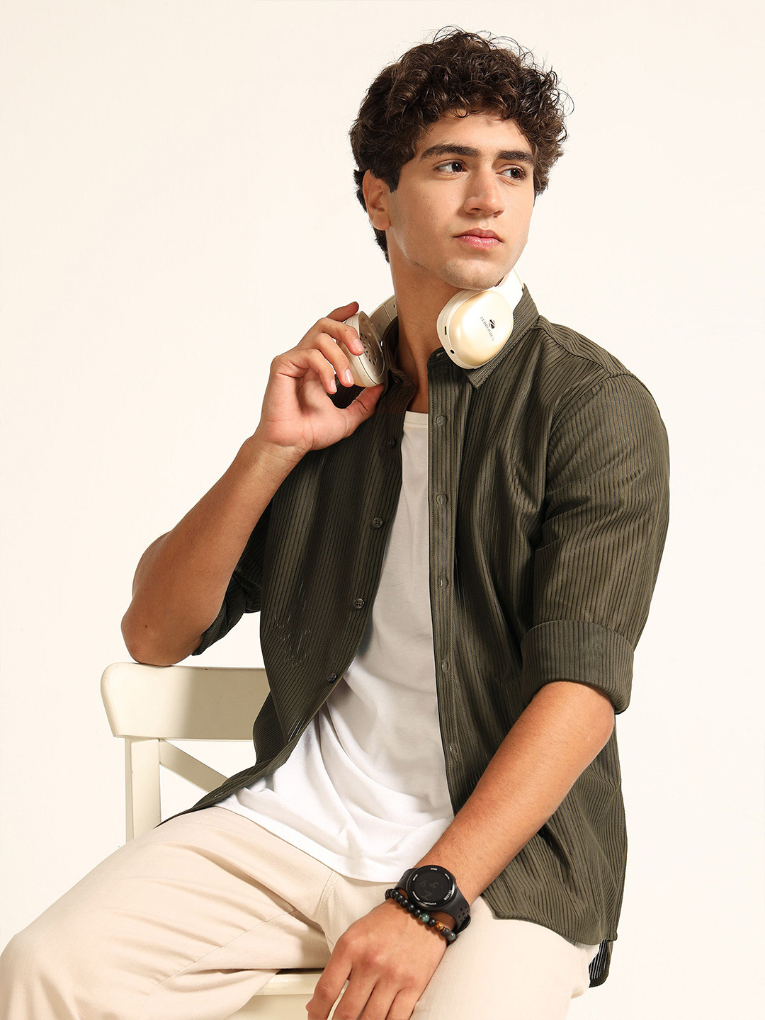 Bushirt Vertical Striped Long Sleeves Corduroy Shirt