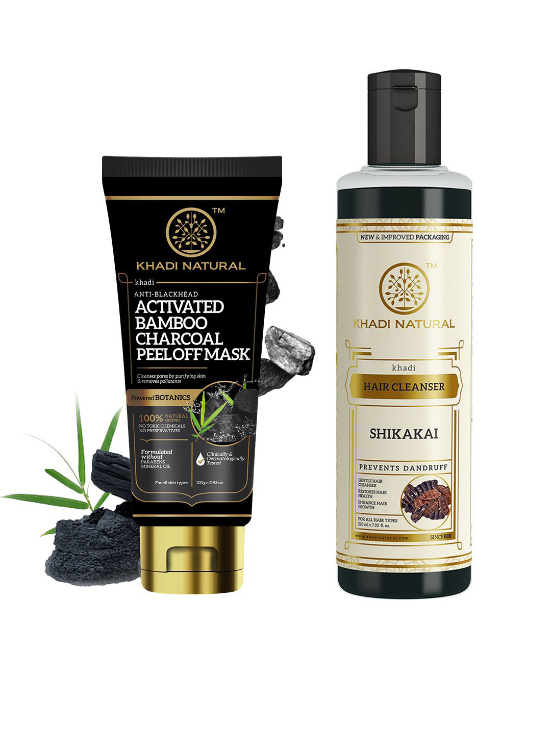 Khadi Natural Set of Shikakai Honey Shampoo 210ml & Charcoal Peel Off Mask 100g
