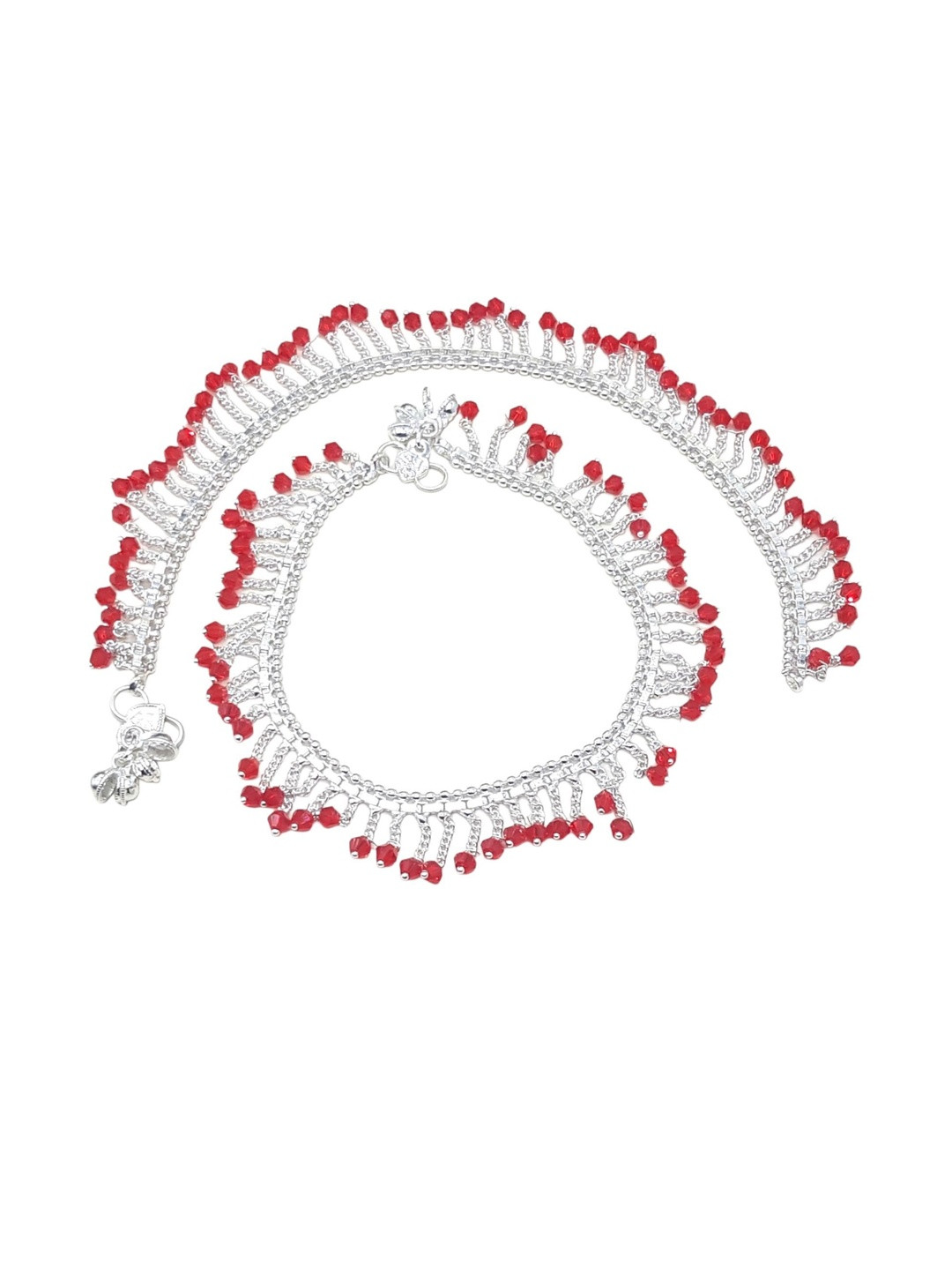 BR Ornaments Women Pair Of Silver-Plated Artificial Stones  Anklets