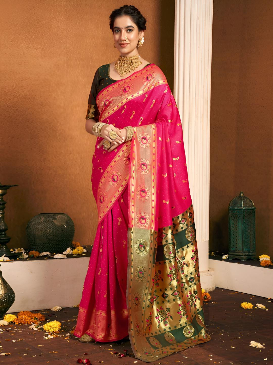 ETHNICHITZ Ethnic Motifs Woven Design Zari Paithani Saree