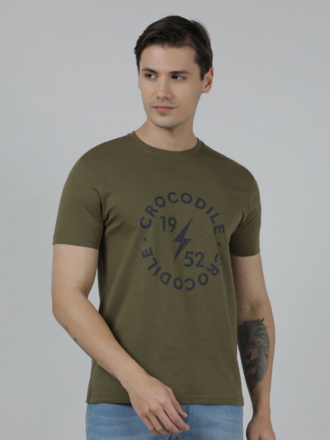 Crocodile Brand Logo Printed Slim Fit Cotton T-shirt