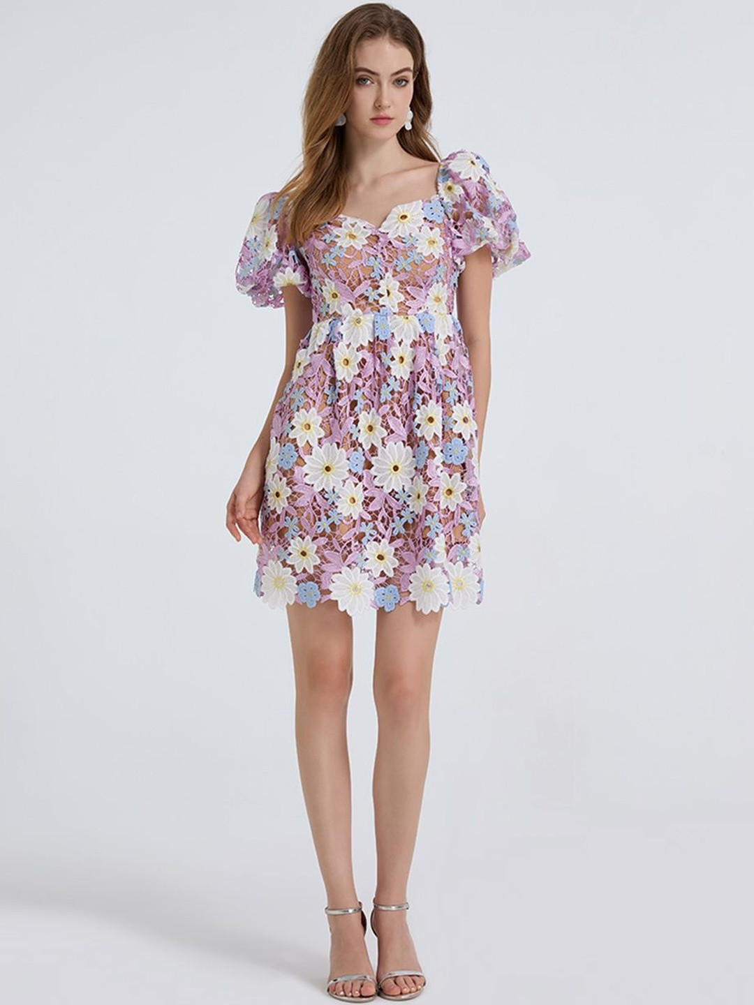 JC Collection Women Floral Embroidered Fit and Flare Mini Dresses