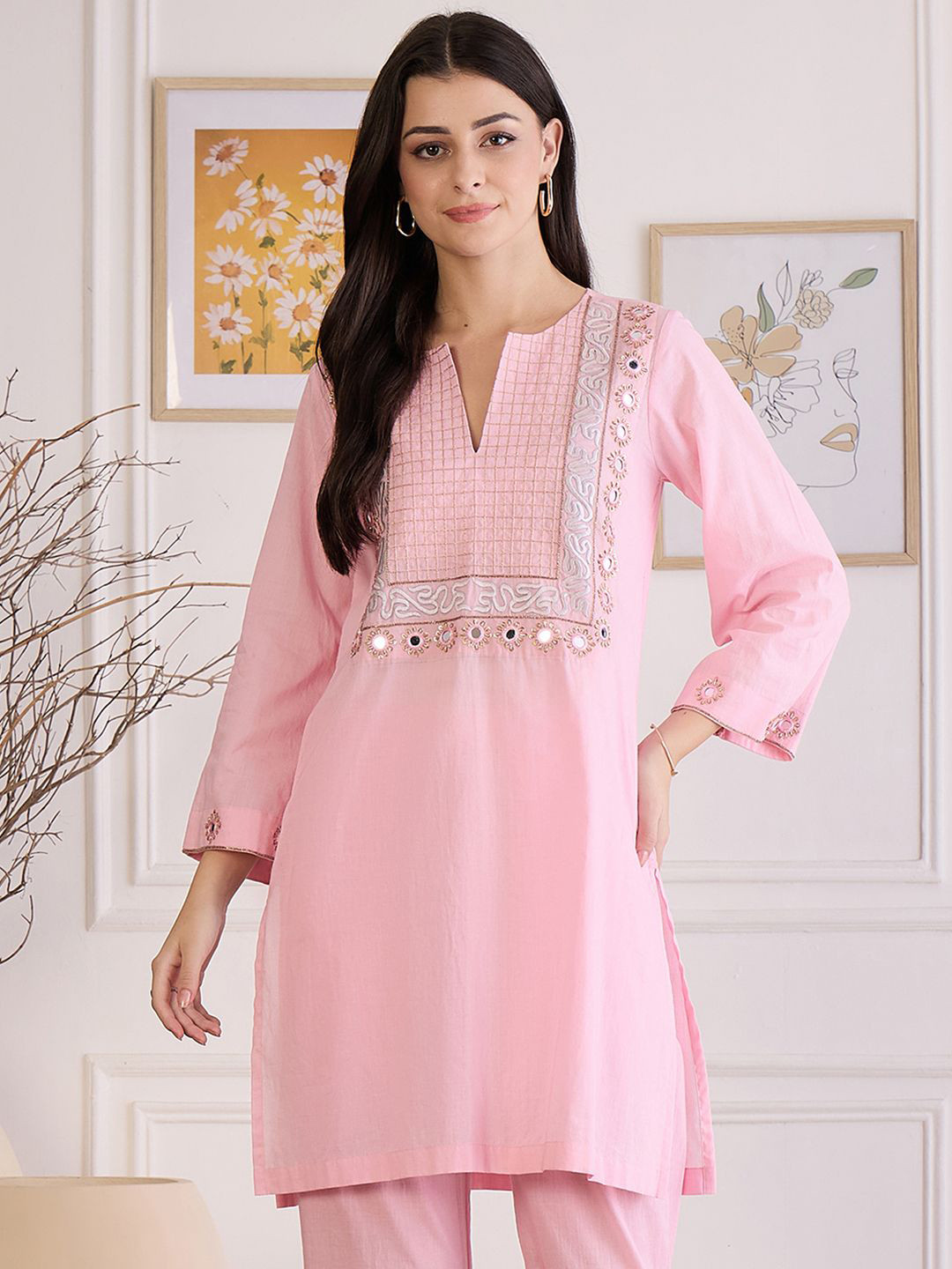 First Resort by Ramola Bachchan Yoke Design Embroidered Cotton Kurta