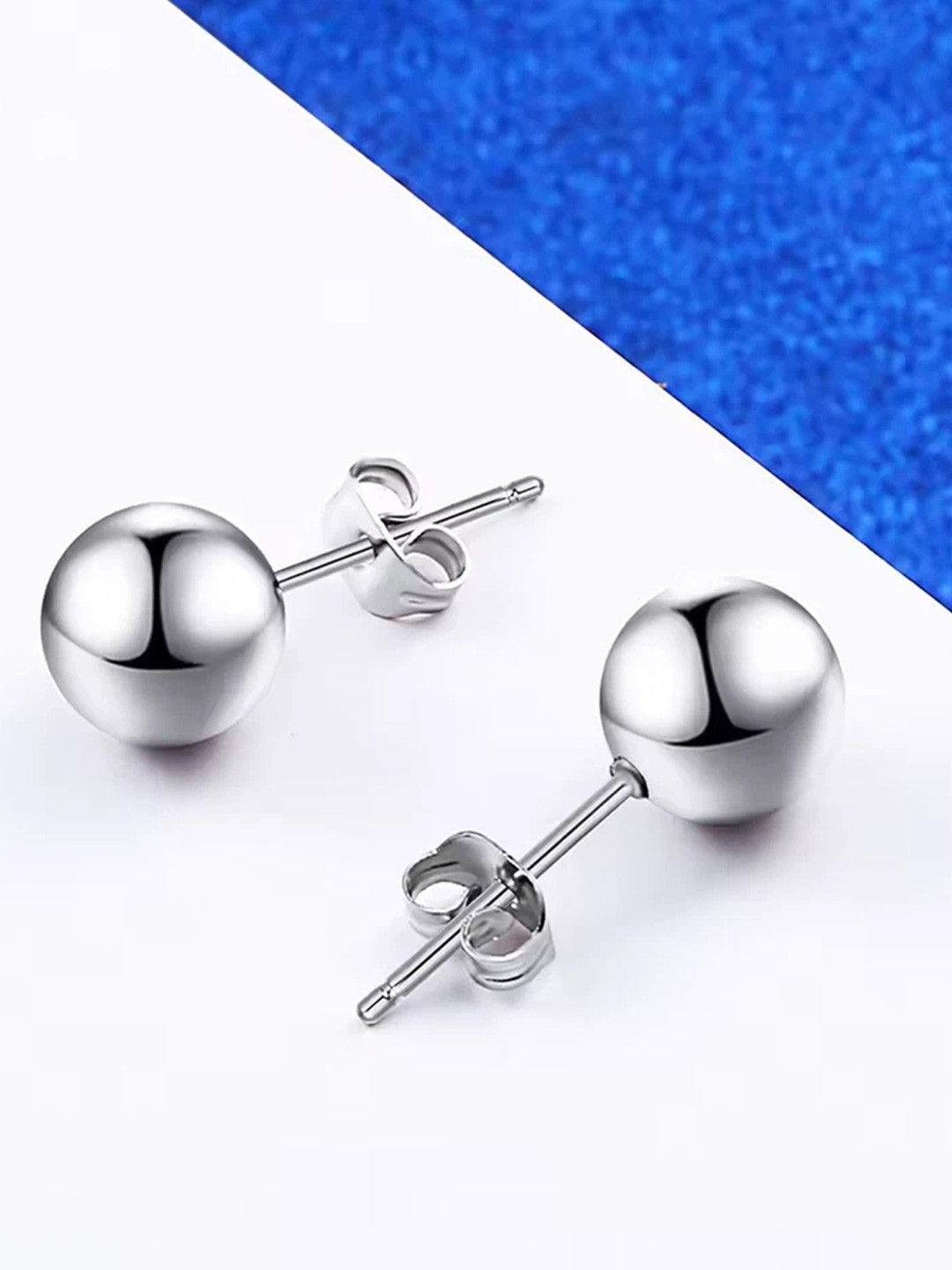 RAGABANDHA DESIGN STUDIO Silver-Plated Circular Ball Shaped Studs Earrings- 4mm