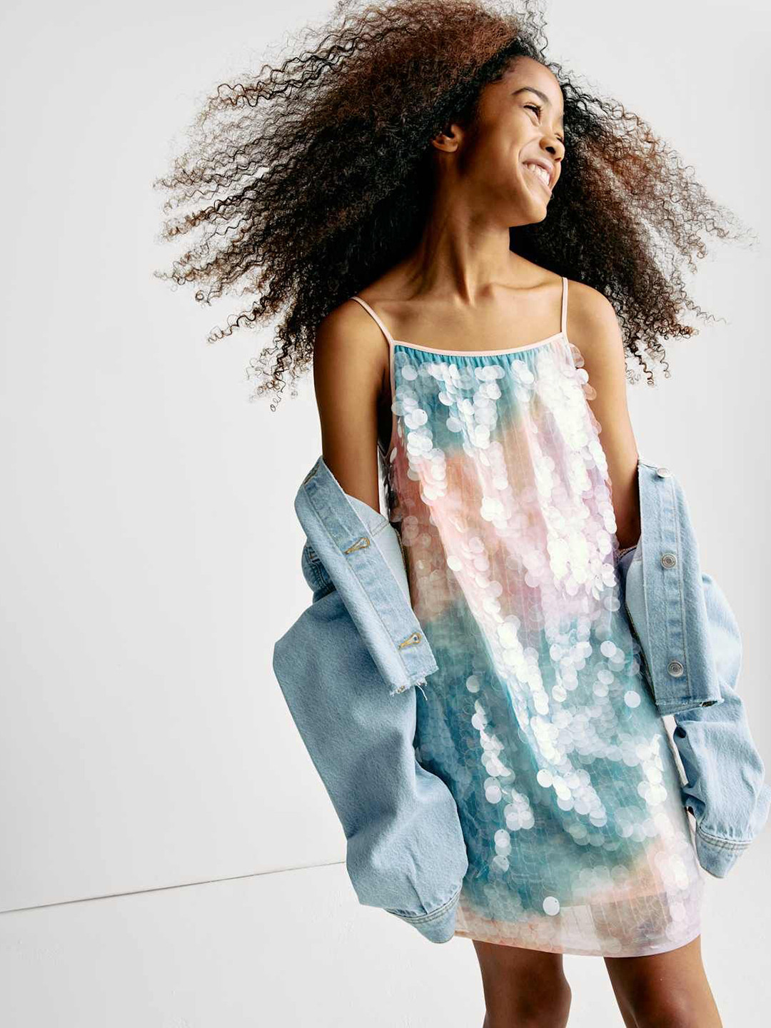 Marks & Spencer Girls Tie and Dye Embellished Sequined Shoulder Straps A-Line Dress