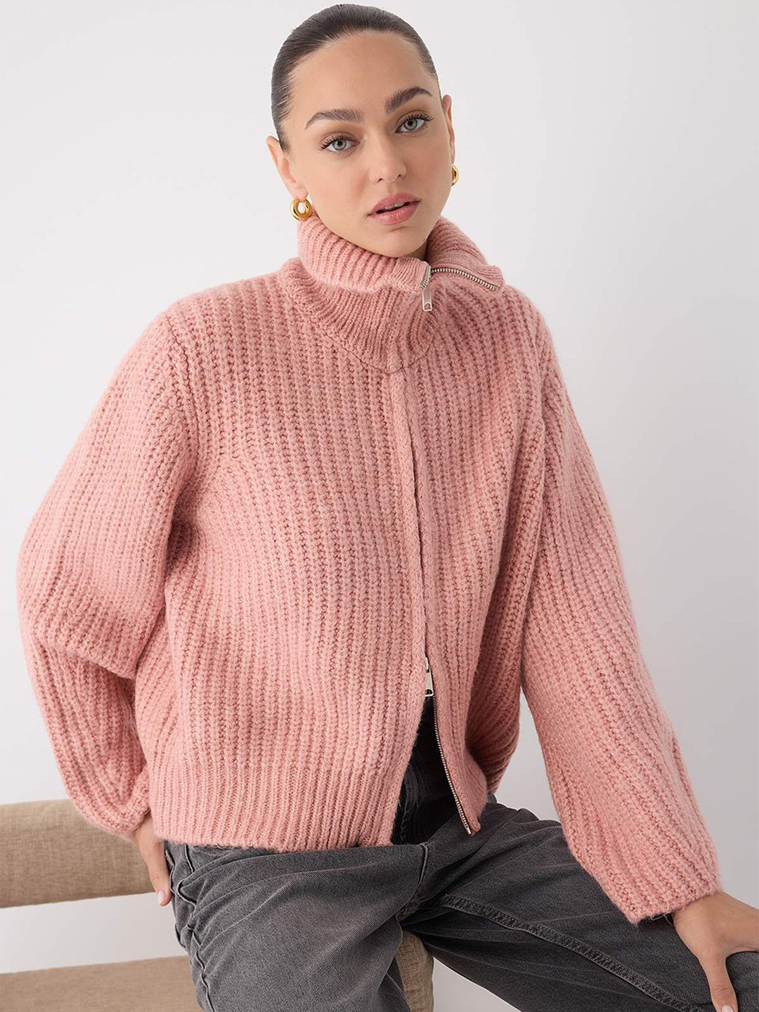 Trendyol High Neck Zip Detail Cardigan Sweaters