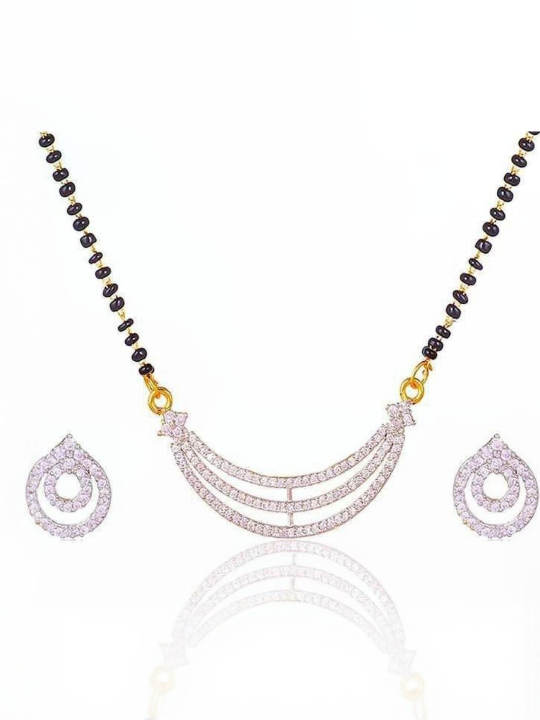 Ms Enterprises Artificial Stones Studded And Beaded Mangalsutra With Earrings