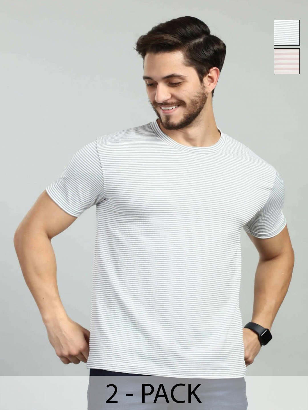 BE POSITIVE Men 2 Striped Slim Fit T-shirt