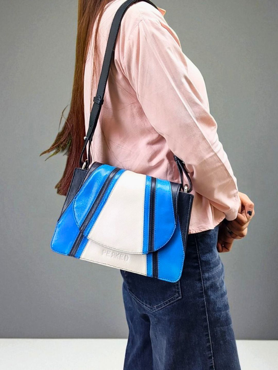 PERKED PASSIONFRUIT Colourblocked Leather Structured Sling Bag