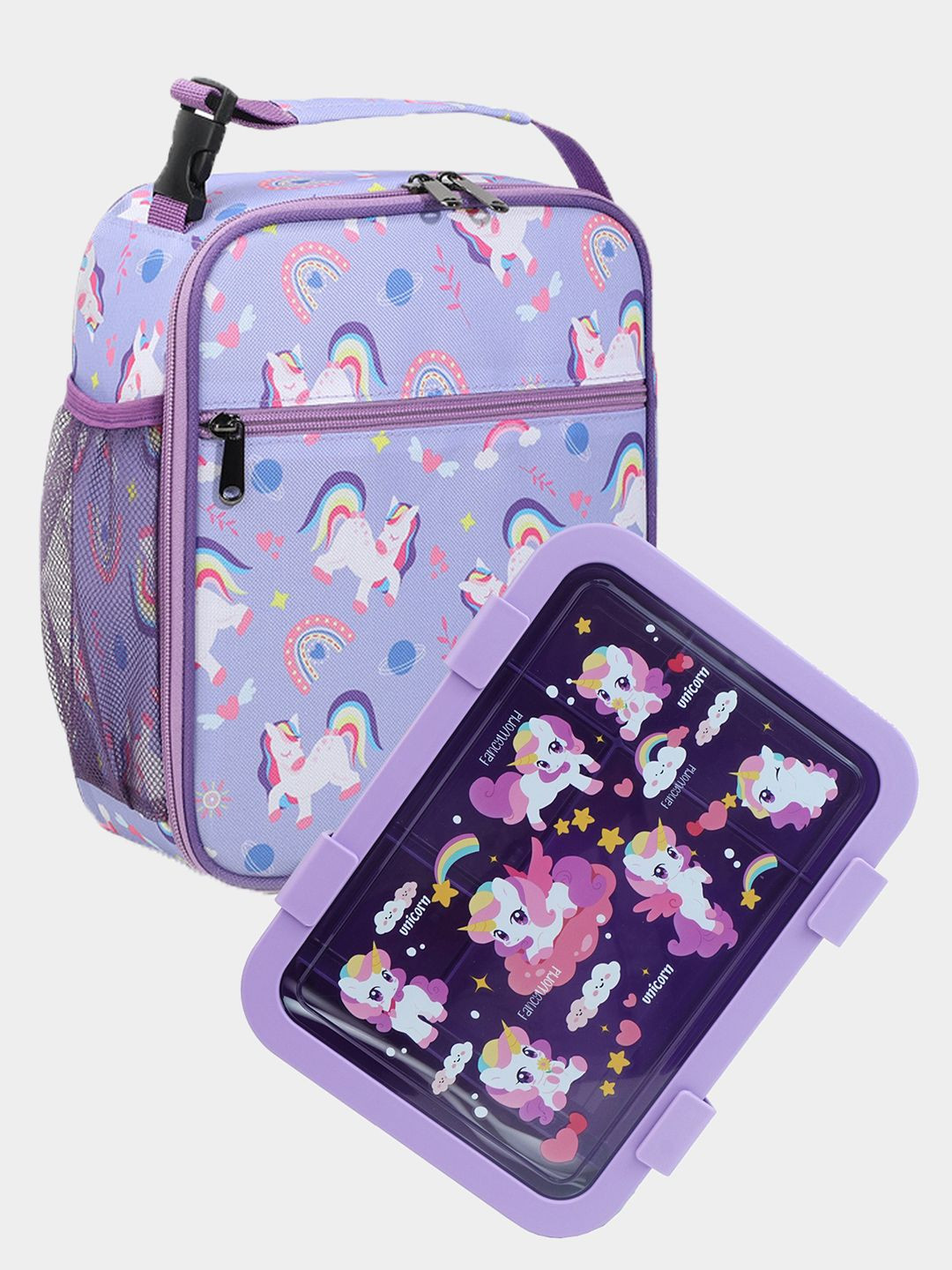 Little Surprise Box LLP Purple & White Printed Lunch Box & Bag