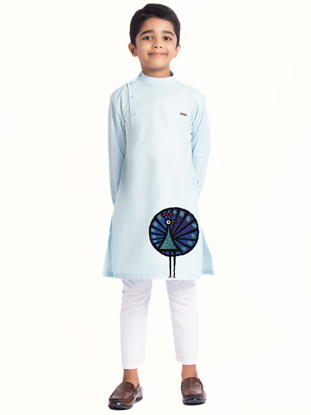 DEVOILER Boy's Ethnic Motifs Printed Cotton Straight Kurta