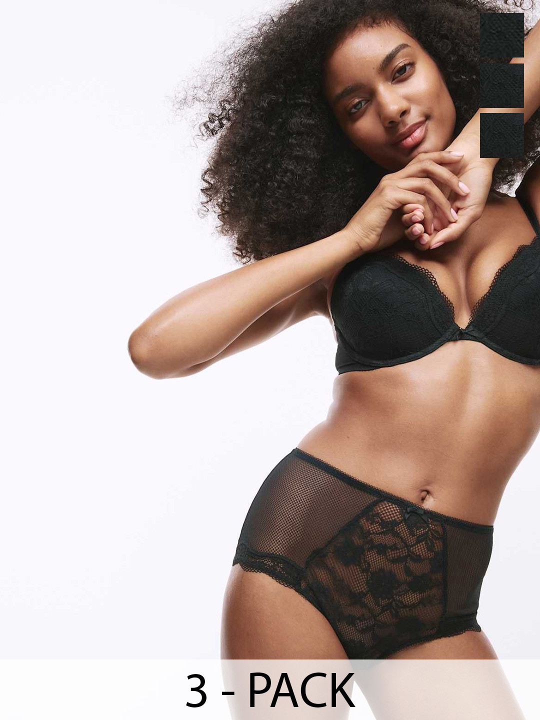 Marks & Spencer Pack Of 3 Jasmine Lace High-Rise Boy Shorts T614959EBLACK