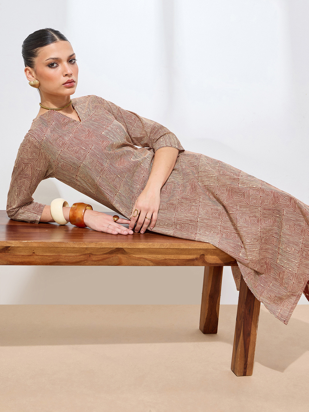 Saanjh Women Geometric Printed Pure Cotton Kurta with Trouser