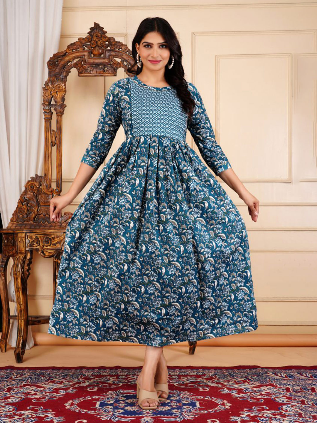 Step Queen Ethnic Motifs Print Maternity Fit & Flare Midi Dress