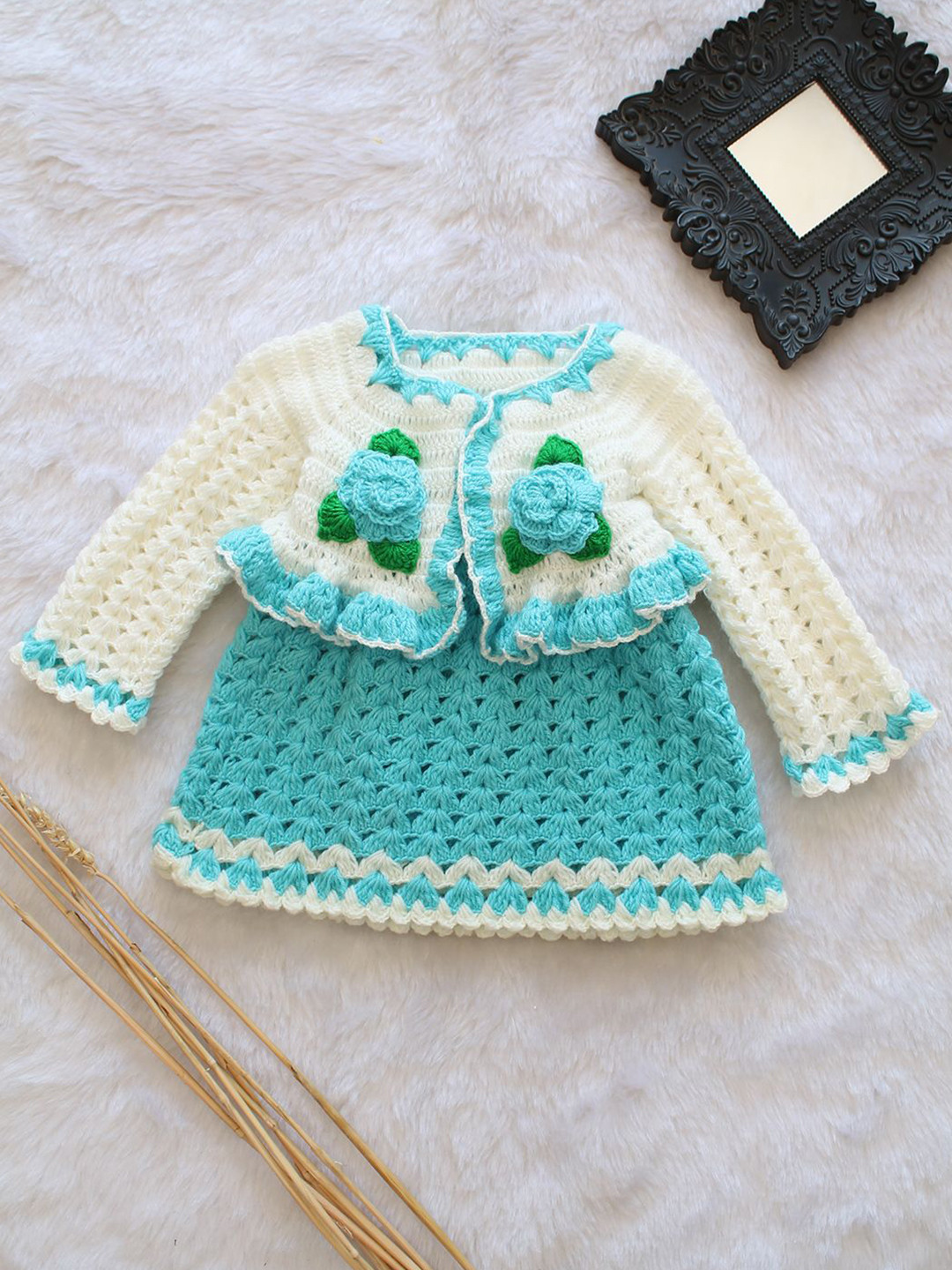 Woonie Girls Crochet Frock with Floral Jacket