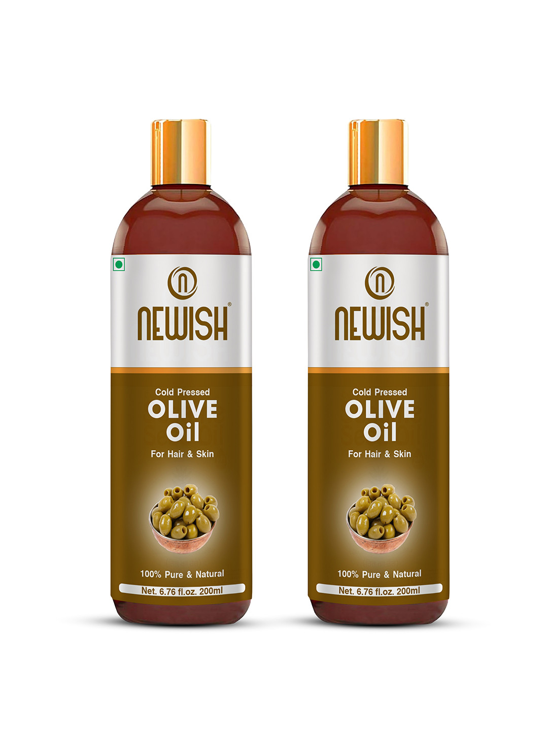 NEWISH Set of 2 Pure Cold Pressed Olive Oil For Hair & Skin