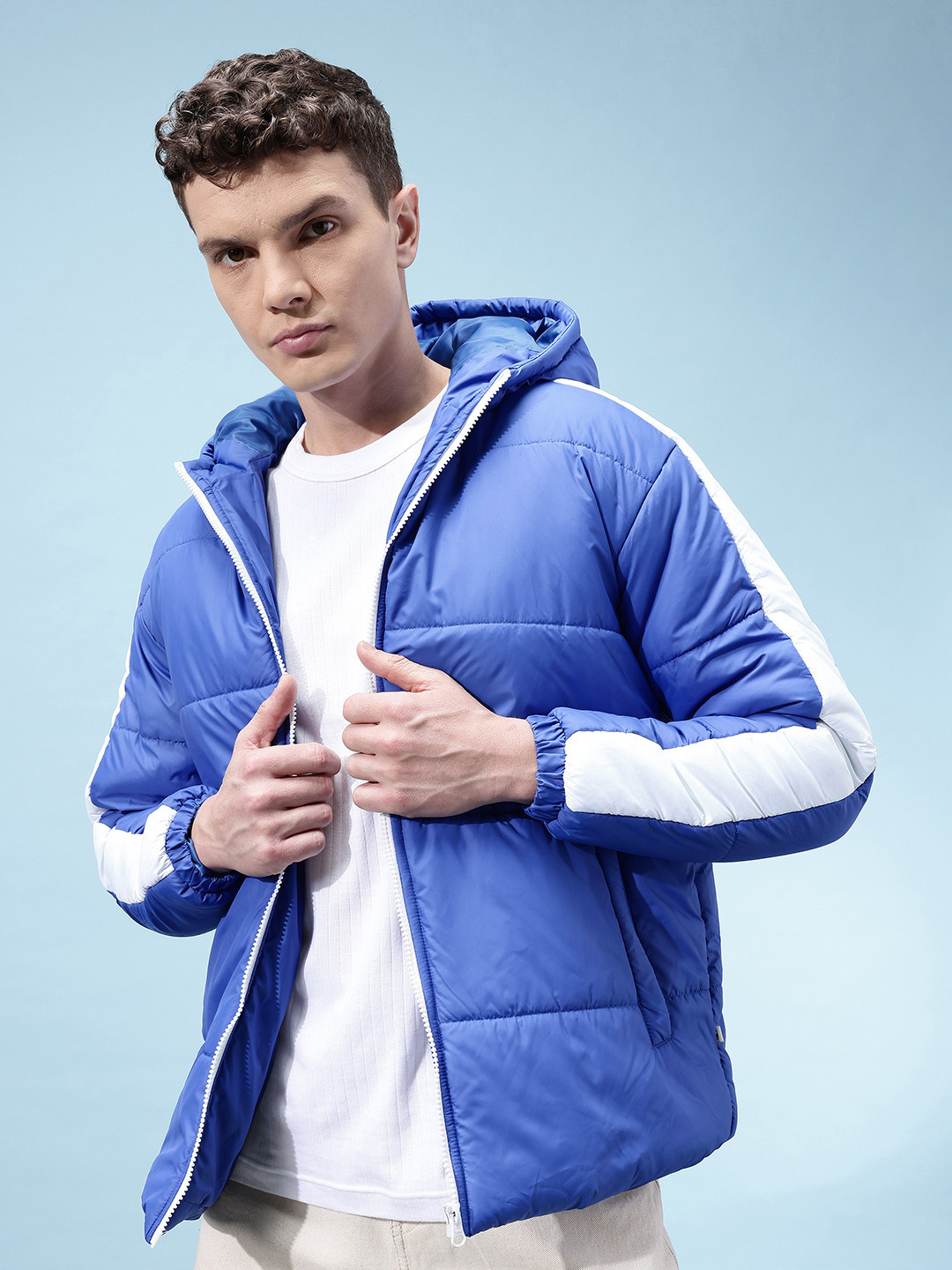 glitchez Contrast Panel Hooded Puffer Jacket