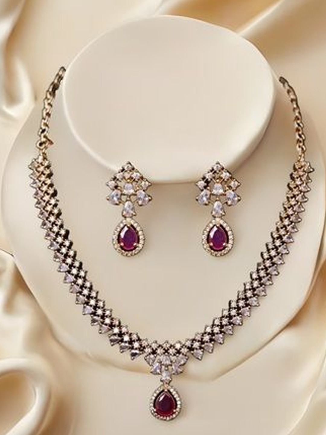 SOLLIGHT Cubic-Zirconia Studded Necklace And Earrings