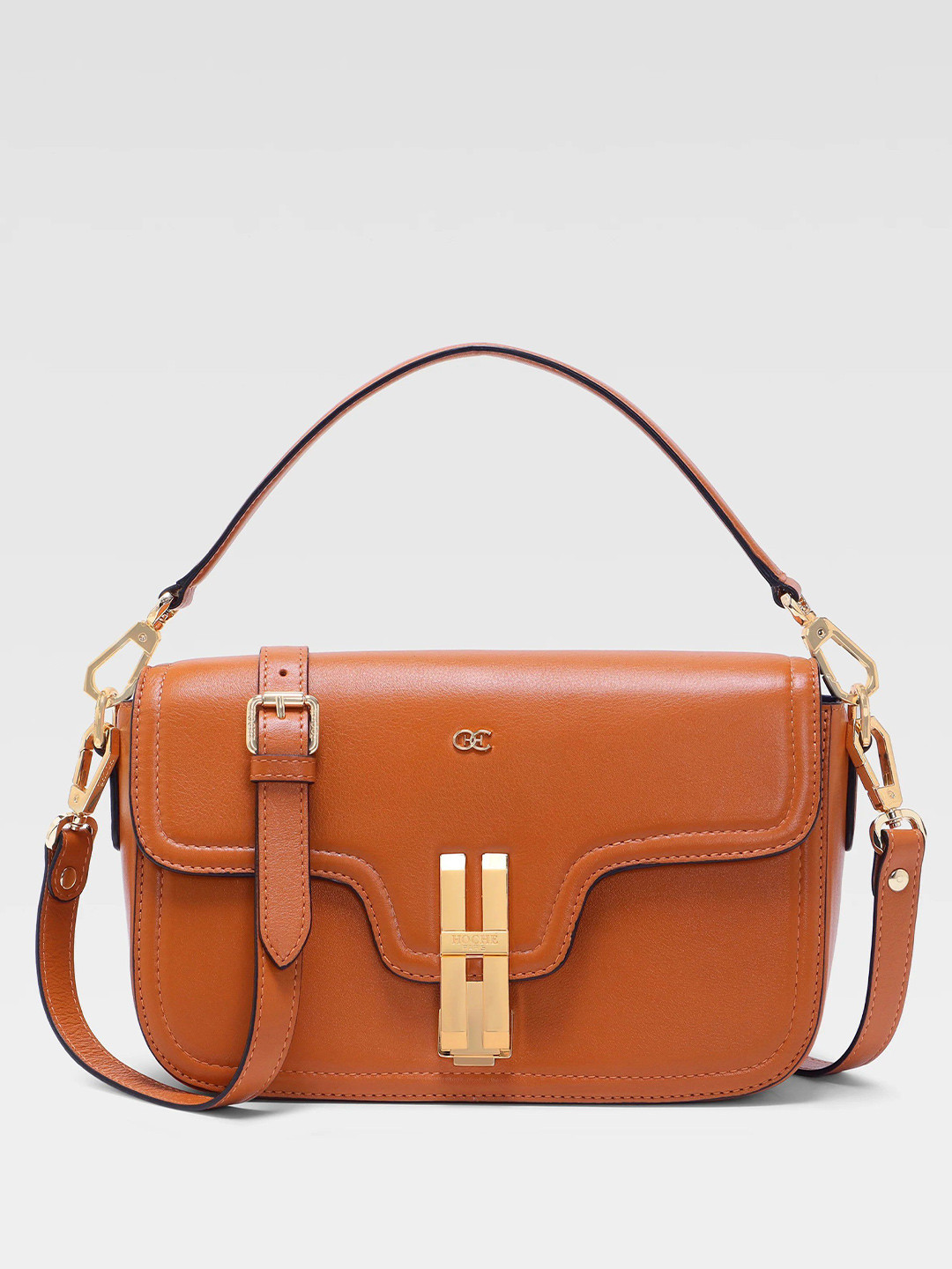 Hoche Paris Leather Bowling Sling Bag With Buckle Detail