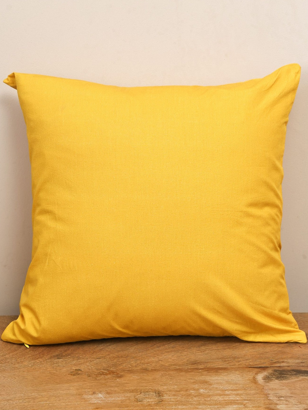 Crown of Poppies Golden Mustard Solid Square Cotton Cushion Cover