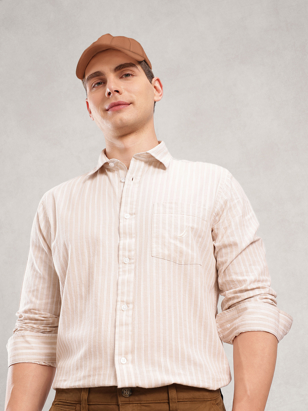 Nautica Striped Cotton Linen Regular Fit Shirt