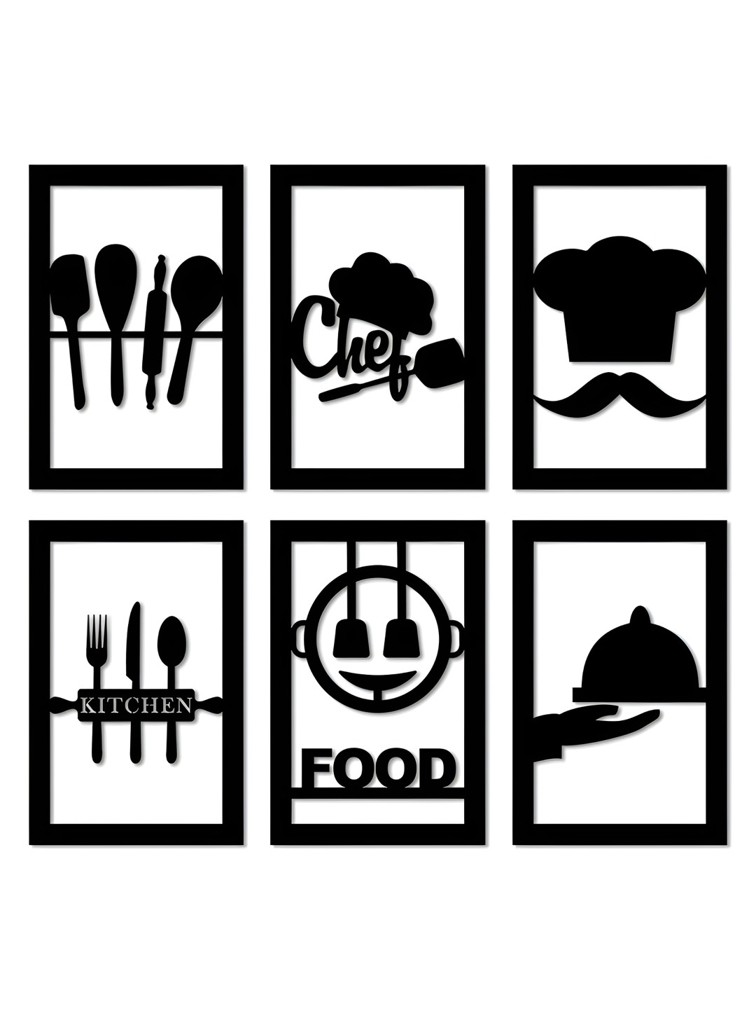 SEHAZ ARTWORKS Black 6 Pieces Textured Wall Hangings