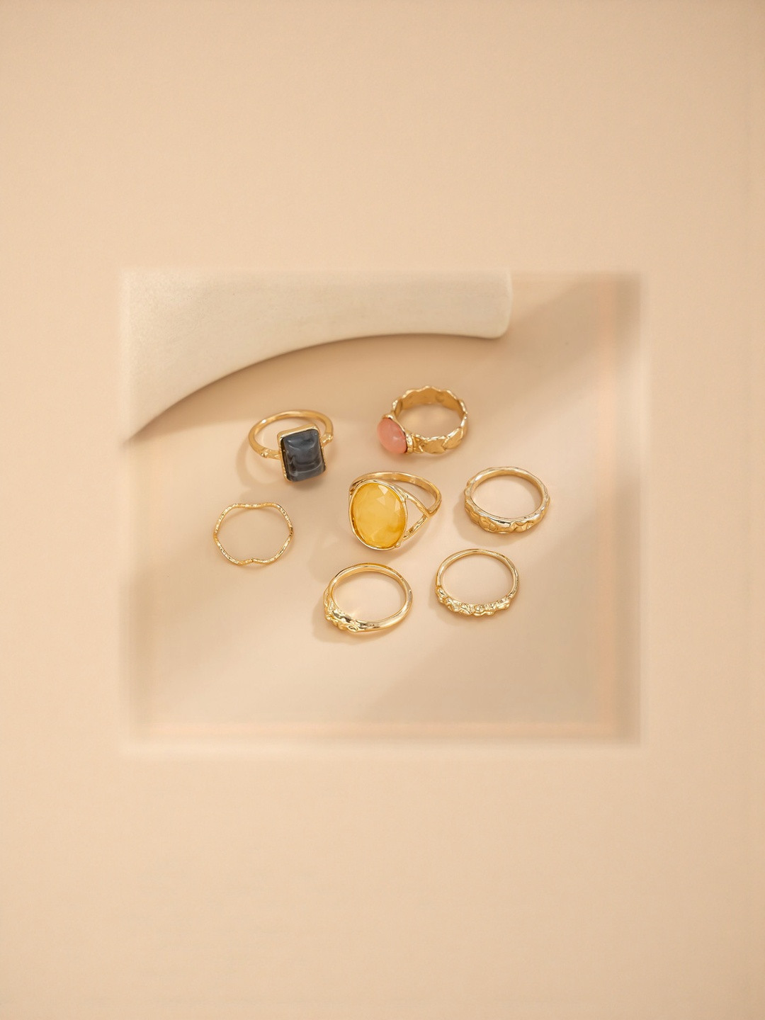 StyleCast x Revolte Set of 7 Gold-Plated Stone-Studded Finger Rings