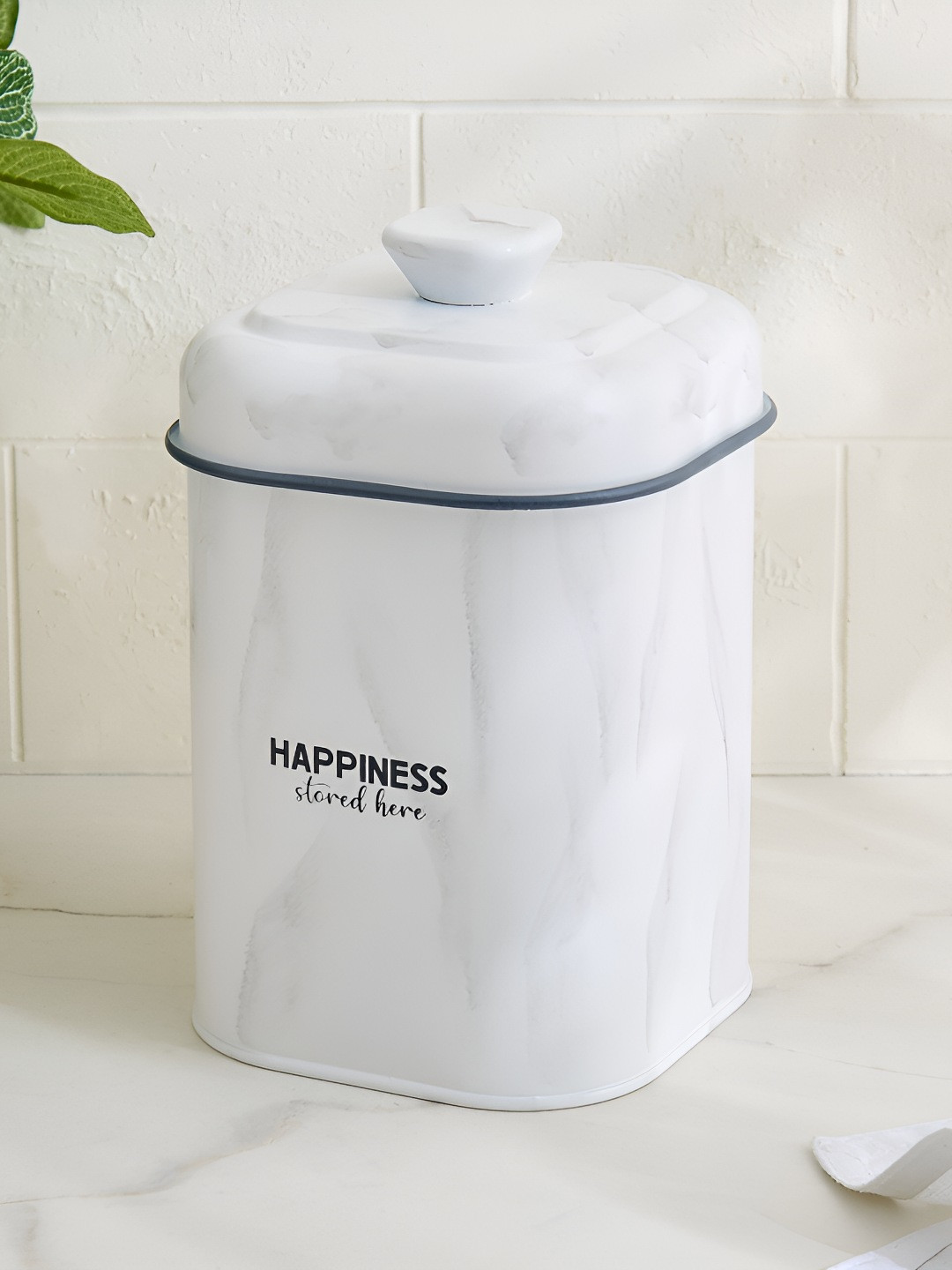 Home Centre White Metal Easy to Clean Canister Container 1.5L