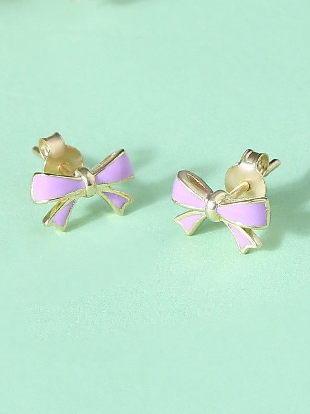 ShimmerTots Girls 925 Sterling Silver Gold-Plated Lilac Bow-Shaped Studs