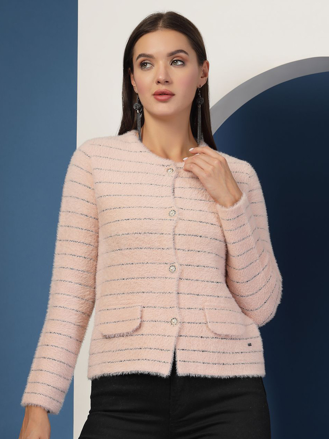 R.Code by The Roadster Life Co. Women Striped Woollen Cardigan