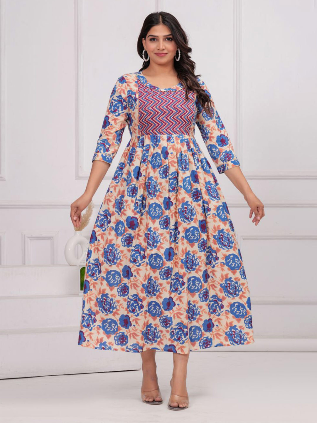 Step Queen Women Floral Printed Daily Cotton Anarkali Kurta