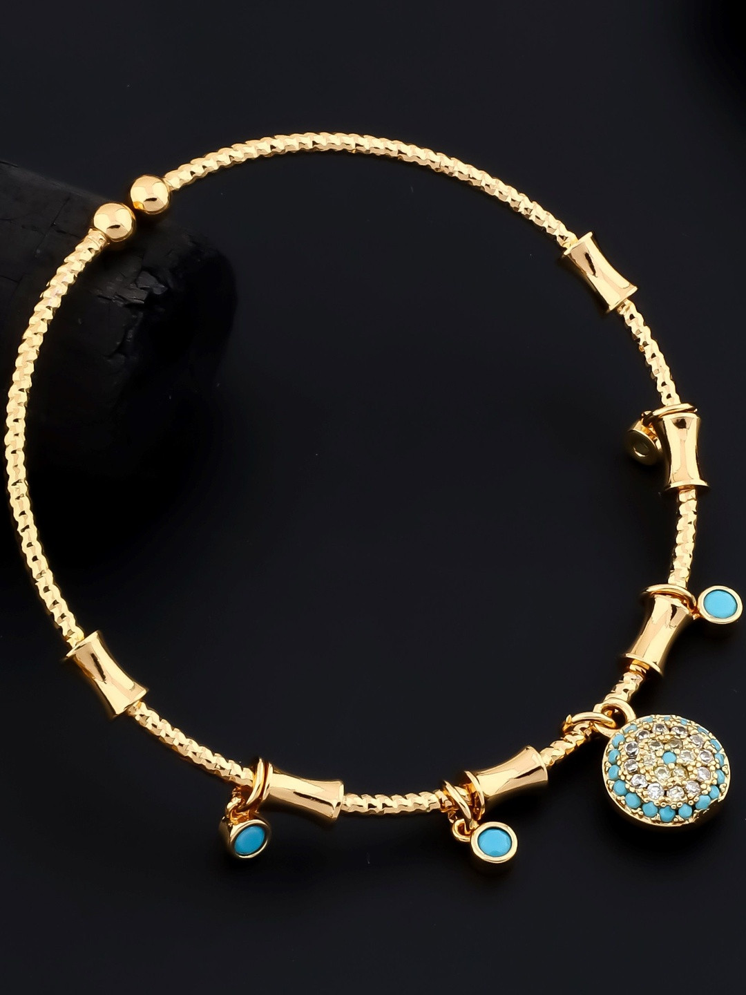 QUERALT Gold Plated Turquoise Studded Antique Charm Bracelet