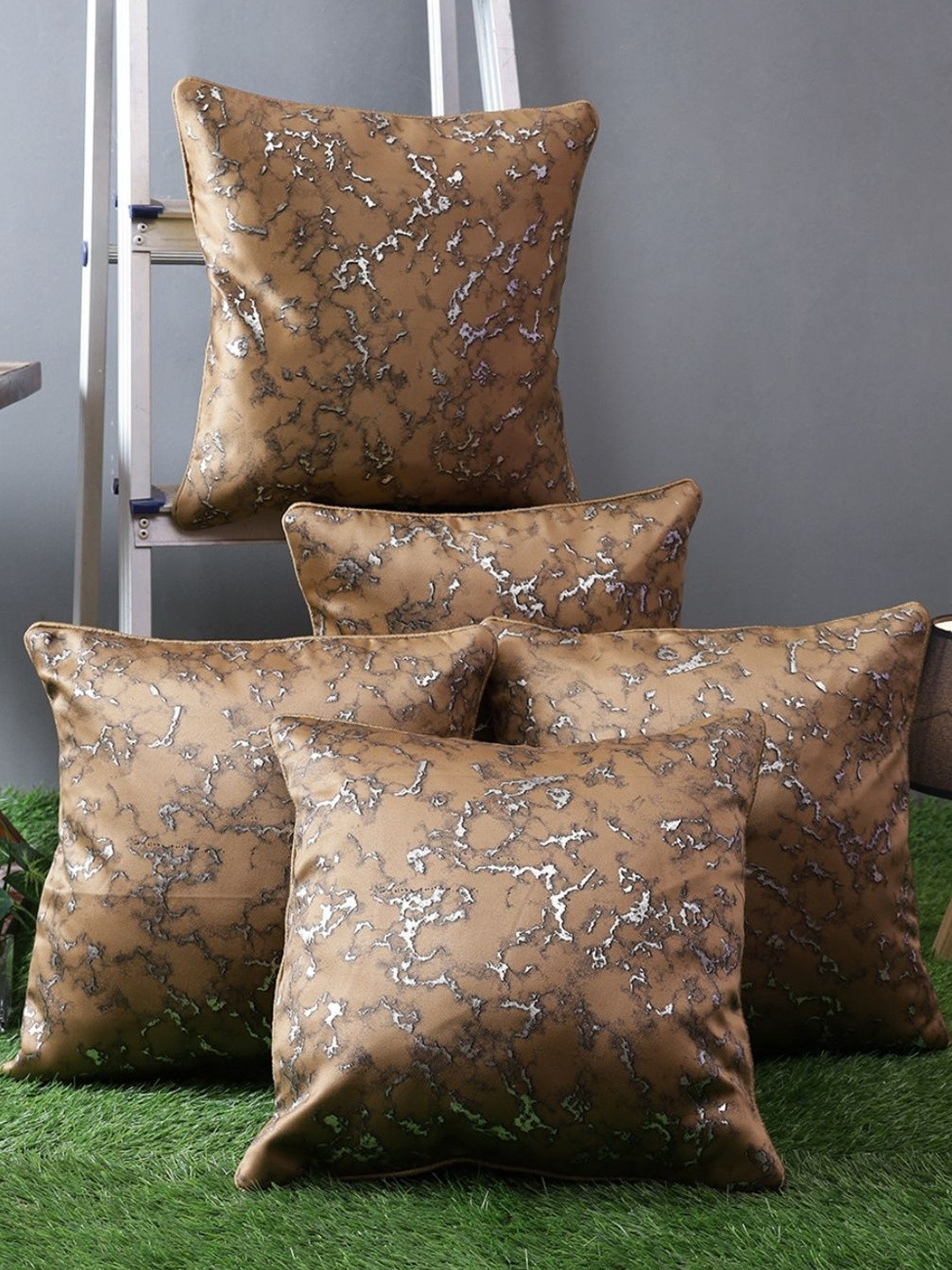 Myntra Elegant Homes Polyester Brown Set of 5 Square Cushion Covers
