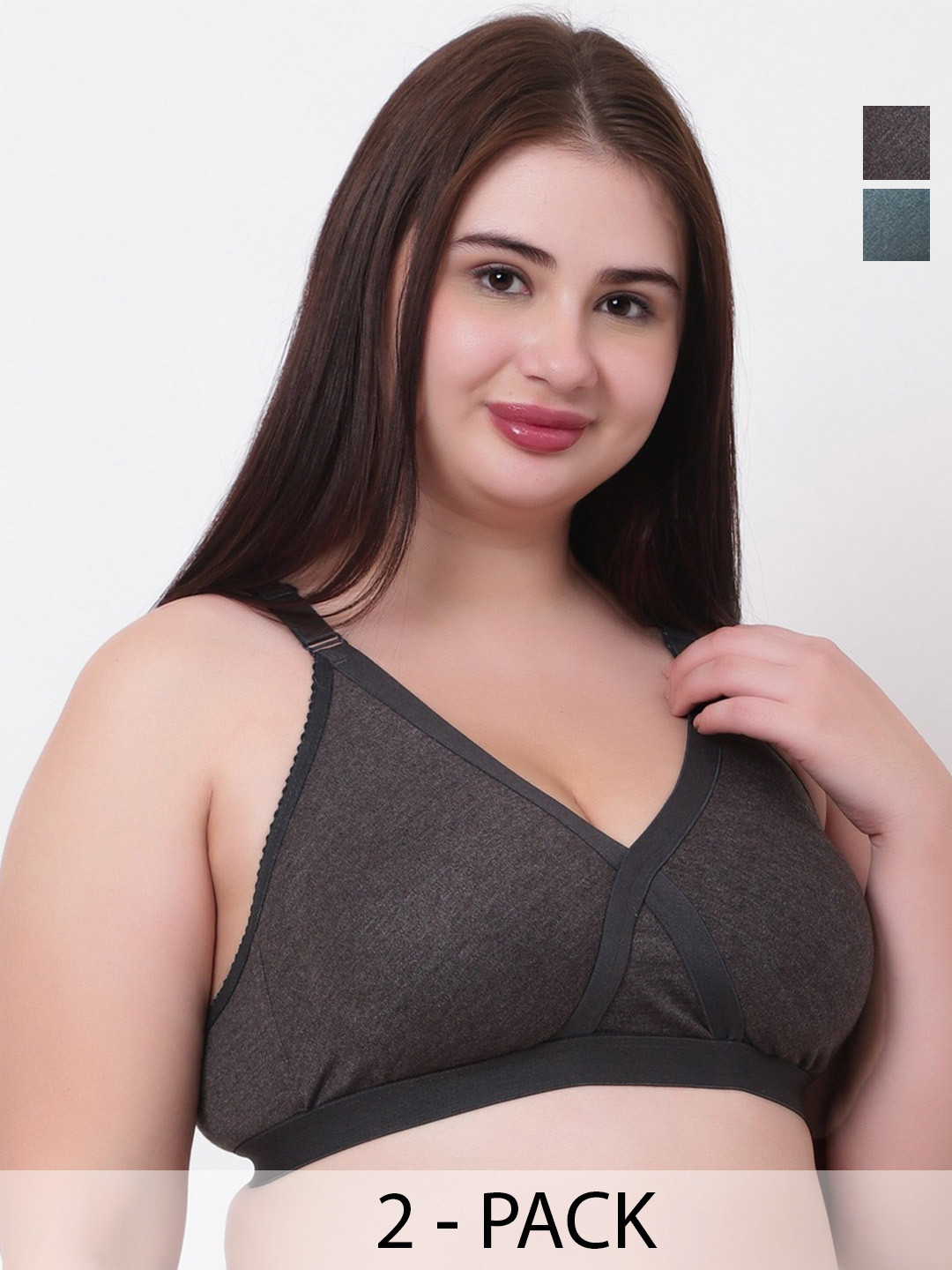 FUNAHME Women Pack Of 2 Black & Green Non Padded Full Coverage Bra