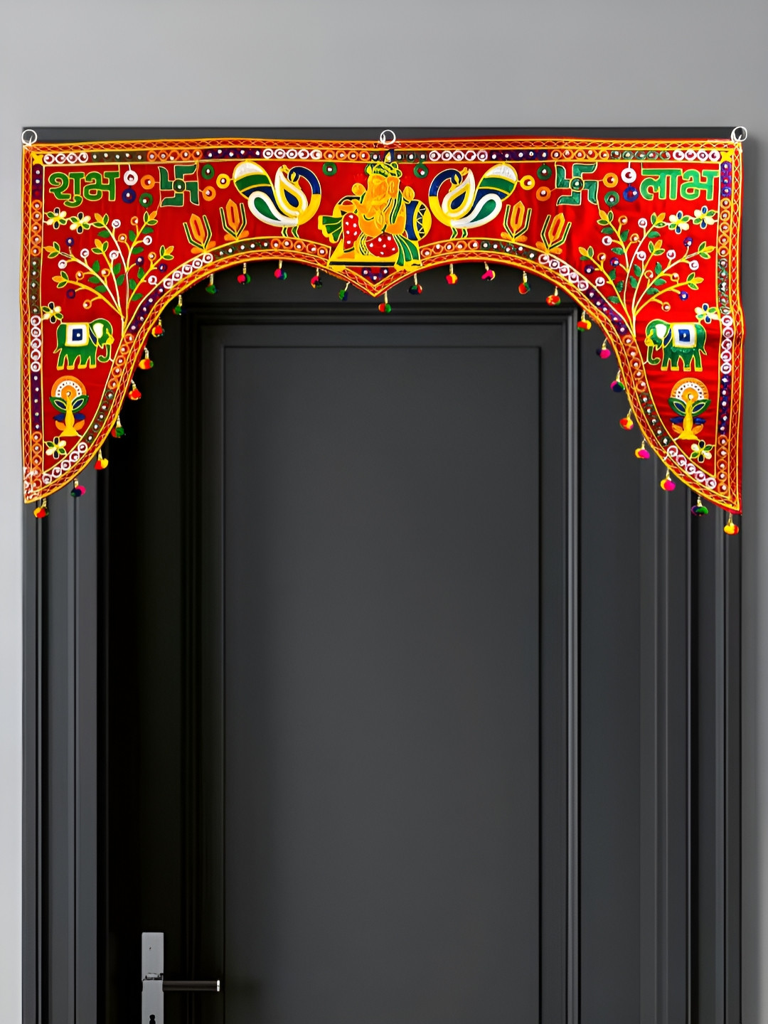 TORNORY Orange-Coloured Embroidery kachchhi Door Hanging