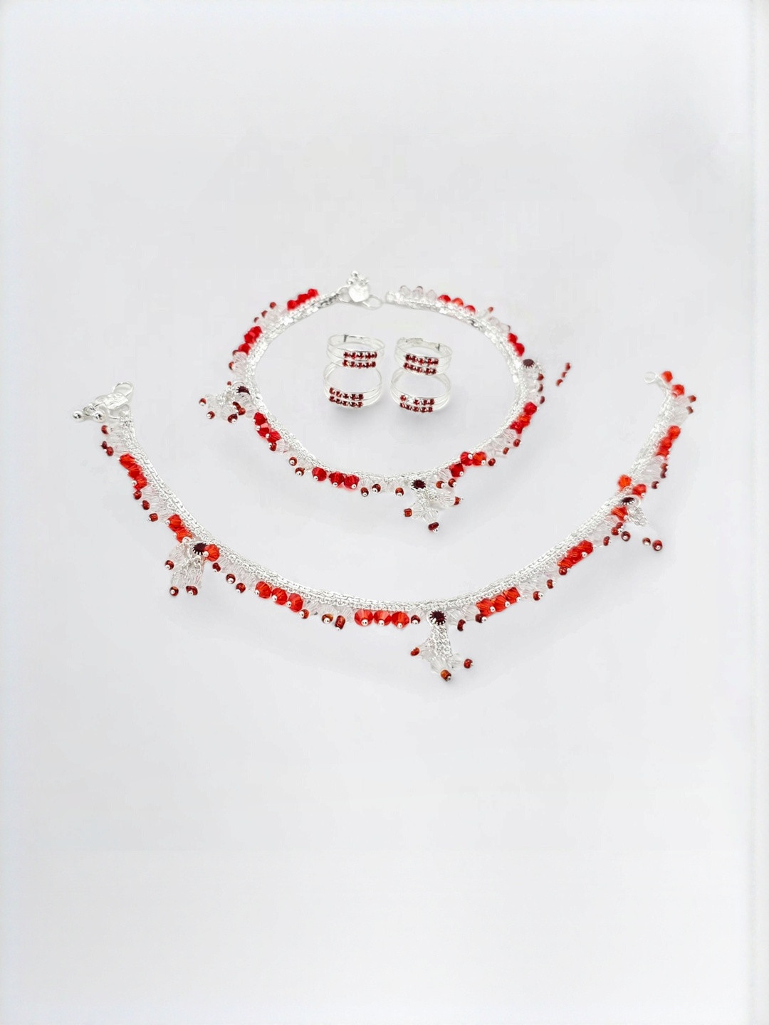 BR Ornaments Silver-Plated Artificial Stones Anklet & Toe Rings