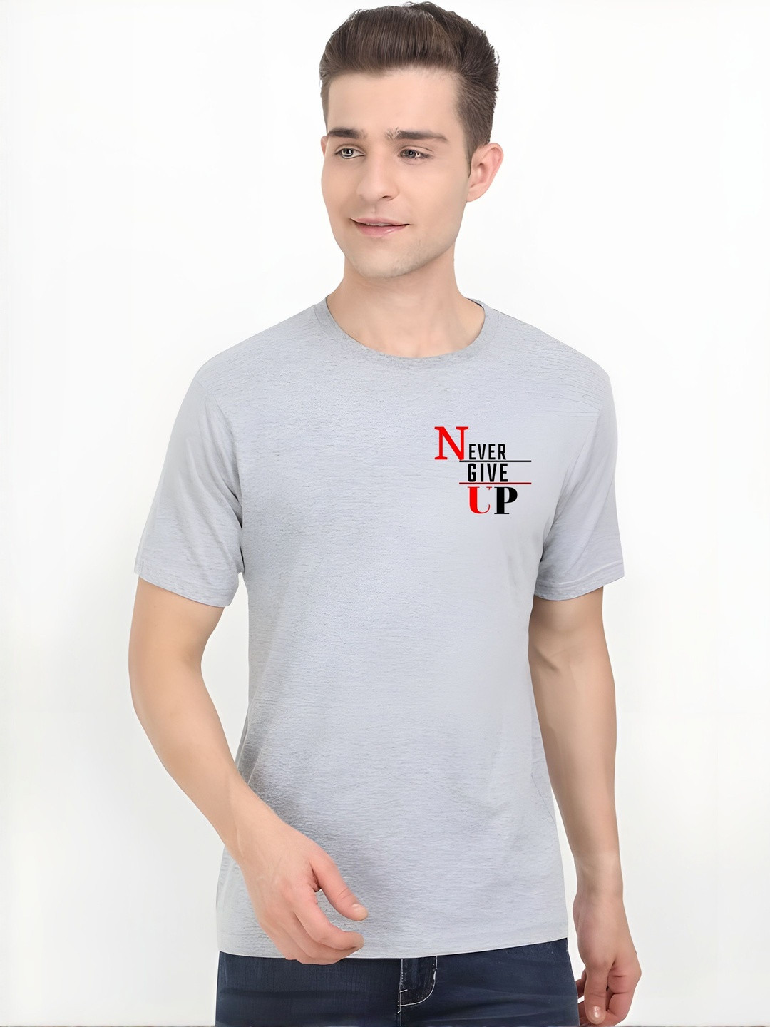 SZN Men Grey Polyester Casual T-shirt