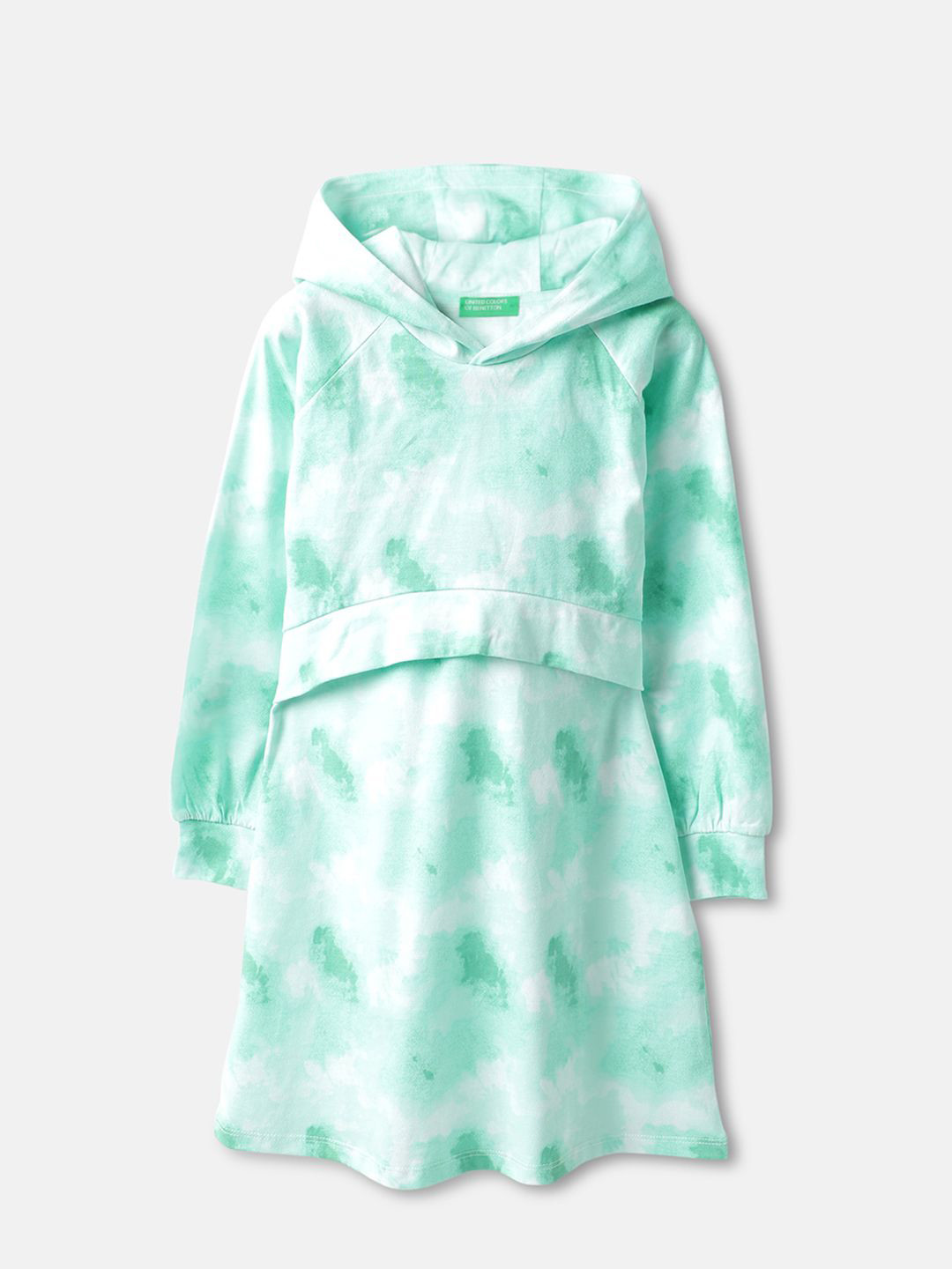 United Colors of Benetton Girls Tie & Dye Dyed Hooded Cotton Jumper Dress
