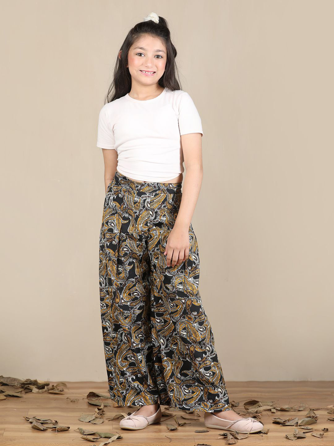Cutiekins Girls Paisley Printed Straight Knitted Palazzos