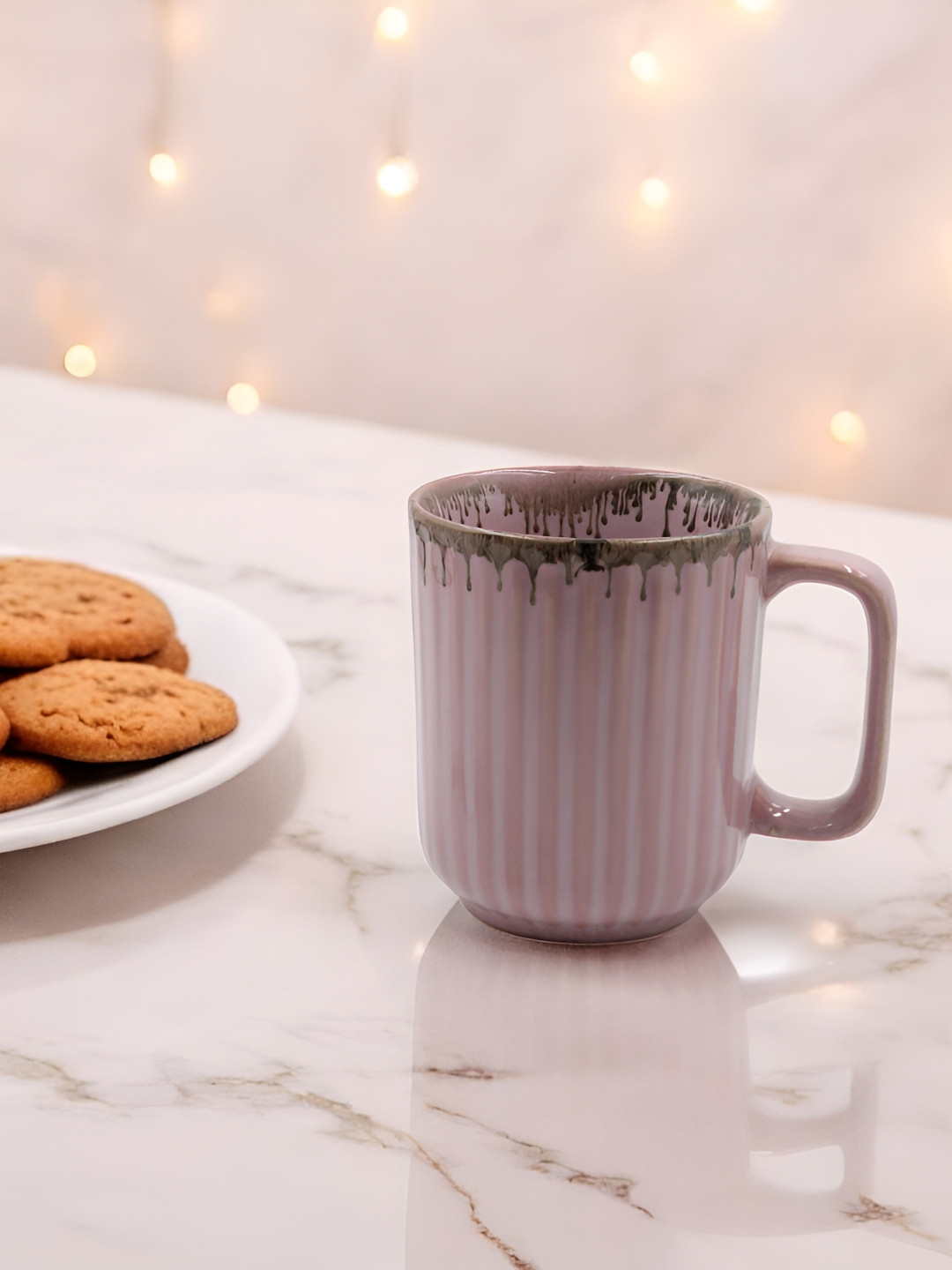 The Pottery Muse Pink Striped Textured Ceramic Glossy Mugs 250ml