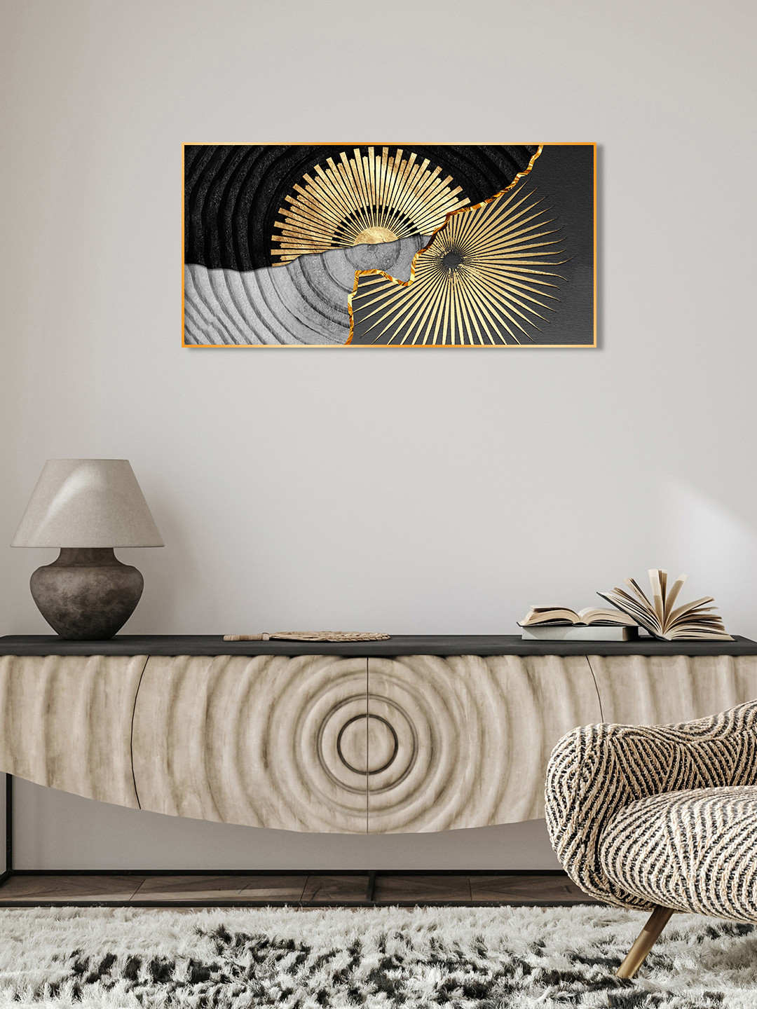 THE NEXT DECOR Golden Texture Fusion Glass Finish Wall Art