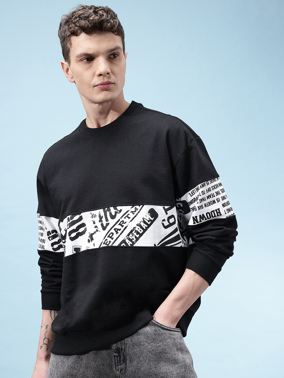 glitchez Printed French Terry Panelled Relaxed Fit Sweatshirt