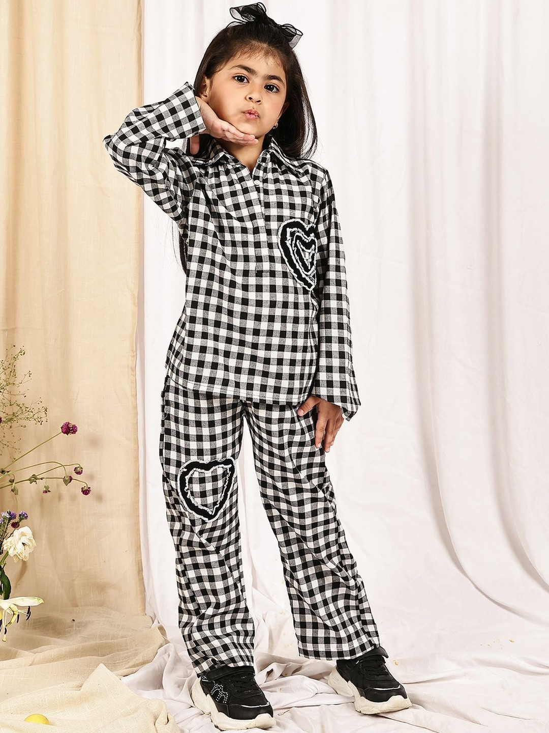 YK Girls Black Gingham Check Coordinated Set